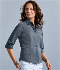 Russell Collection Ladies 3/4 Sleeve Fitted Poplin Shirt