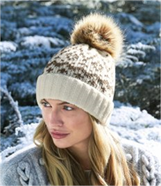 Beechfield Fair Isle Faux Fur Pop Pom Beanie