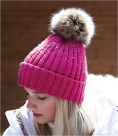 Beechfield Faux Fur Pop Pom Chunky Beanie