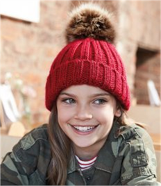 Beechfield Junior Faux Fur Pom Pom Chunky Beanie