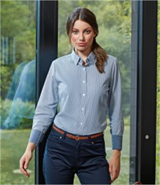 Premier Ladies Long Sleeve Striped Oxford Shirt