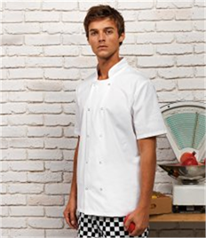 Premier Unisex Short Sleeve Stud Front Chef's Jacket